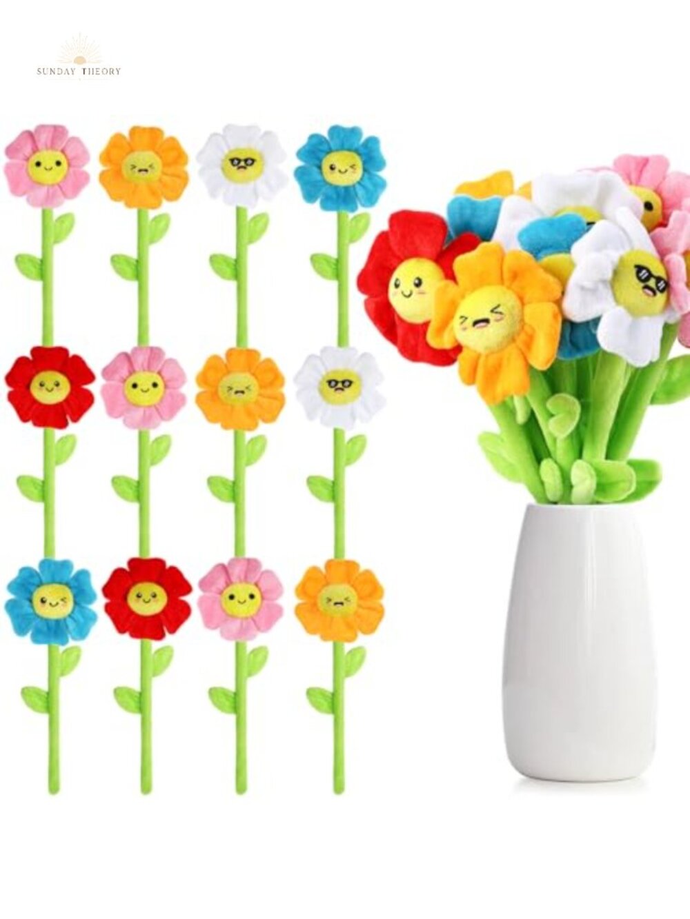 18 Pcs Plush Flower Bouquet Bendable Stems Soft Plush Toy for Valentine's Day